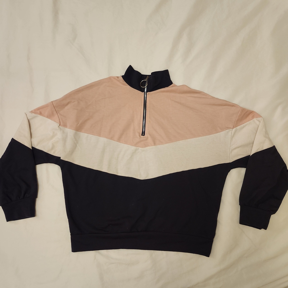Women's Pink and Black Zip-Up Sweater